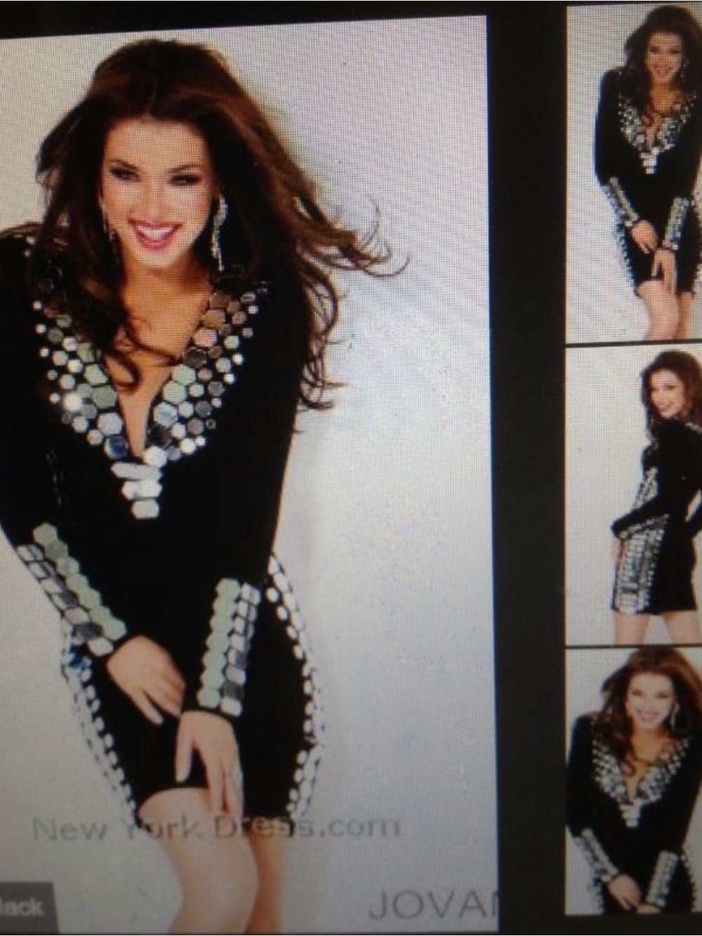 Jovani Black Long-Sleeve V-Neck Mini Dress with Silver Mirrors